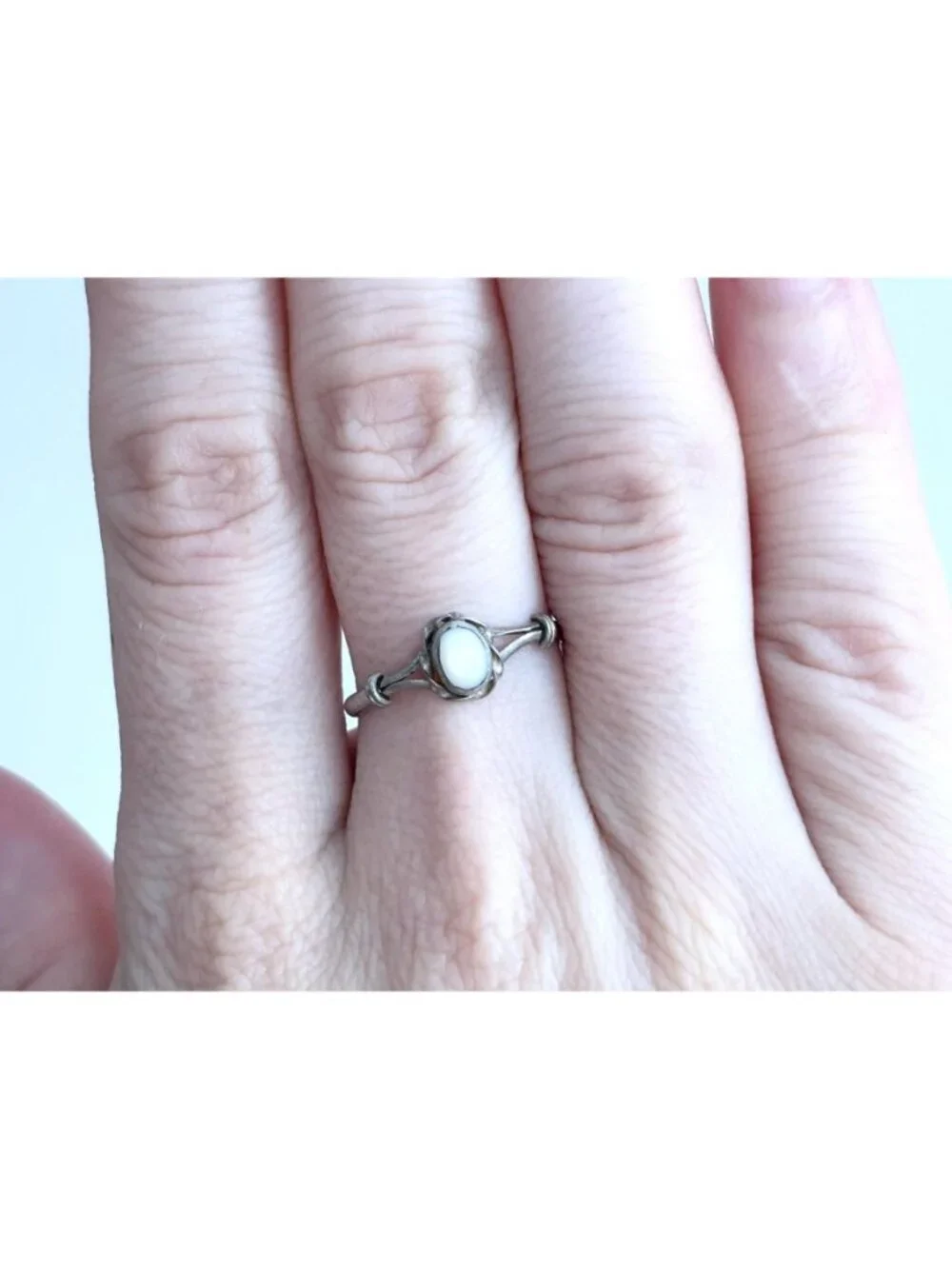 Native American Mother of Pearl Stone Sterling Silver 925 Vintage Ring - sz 6.75